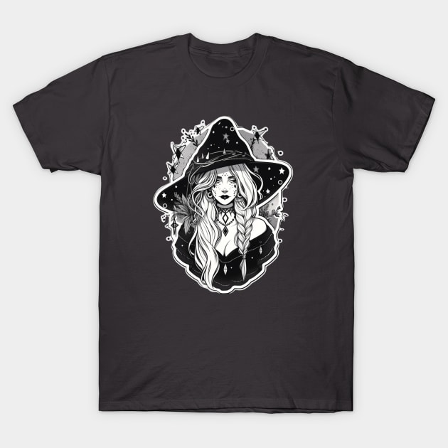 Black and White Gothic Astrology Witch T-Shirt by DarkSideRunners